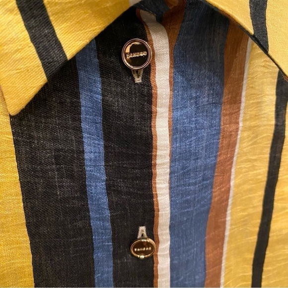 NWT~SANDRO Women Bronx Striped Linen Blend Button Short Sleeve Top Size 3(L) - Picture 5 of 15